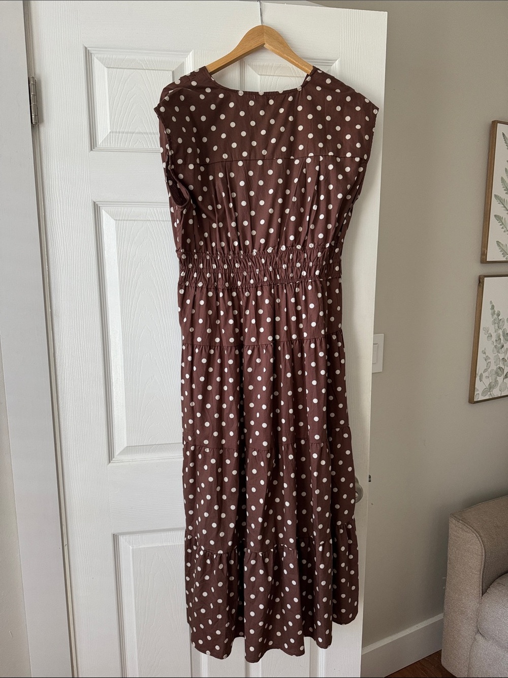 Anthropologie Brand Meadow Rhodes Brown Polka Dot Maxi Dress with V-Neck - Picture 4 of 6